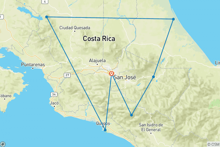 Carte du circuit Circuit de la faune et de la flore au Costa Rica