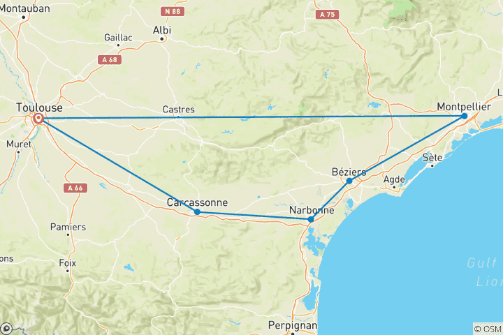 Map of Cycling in France - Canals and Castles of the Midi