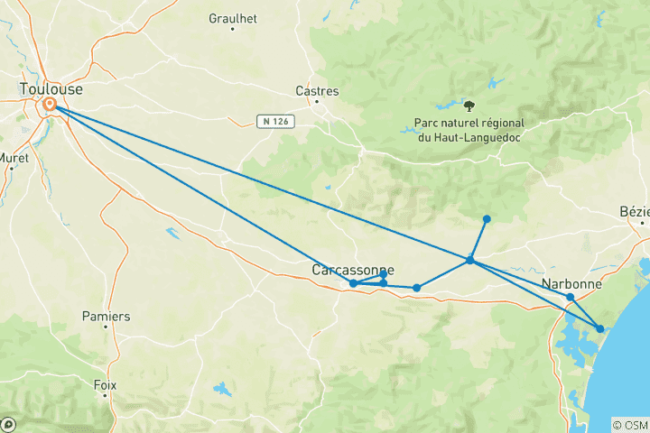 Carte du circuit La France à vélo - Canaux et châteaux du Midi