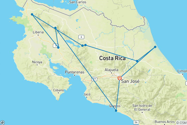 Map of Cycle Costa Rica