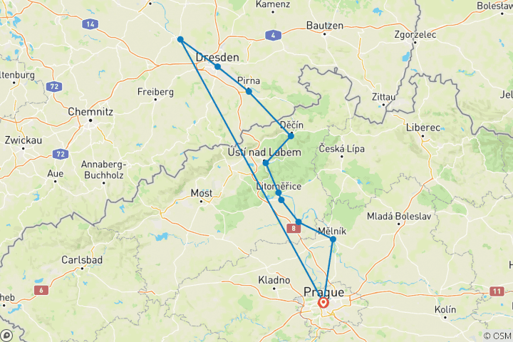 Carte du circuit Cyclisme en République tchèque et en Allemagne