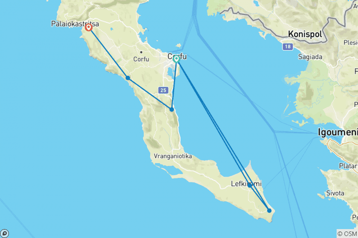 Map of Walking the Corfu Trail (South)