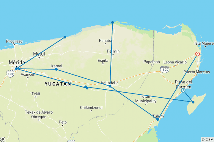 Map of Cycle Mexico - The Yucatan Peninsula