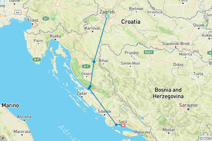 Map of Walks and Coastal Towns of Croatia