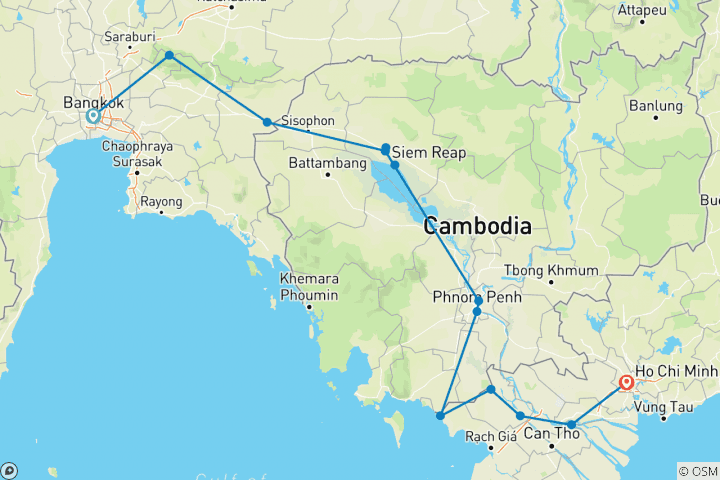 Map of Bangkok to Saigon by Bike