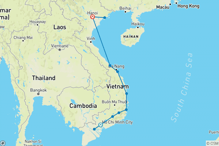 Map of Cycle Saigon to Hanoi