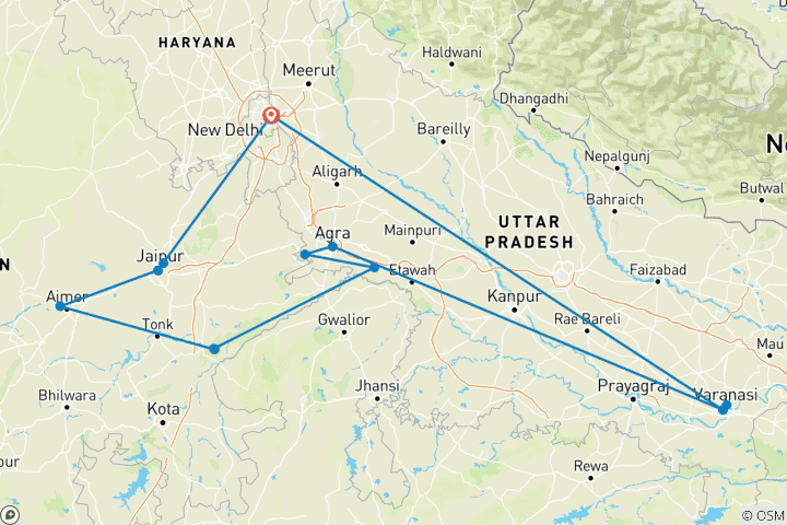 Carte du circuit Points forts de l'Inde du Nord (Festival de Pushkar)