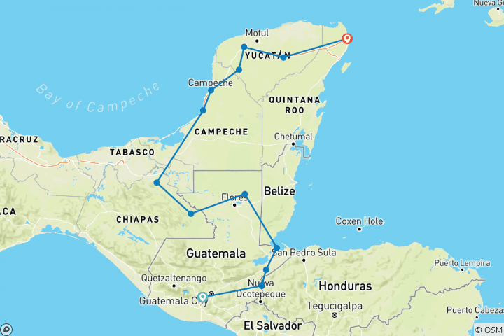 Map of Best of Guatemala and the Yucatan