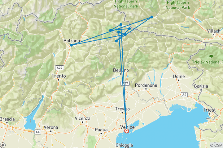 Map of Hiking in the Dolomites