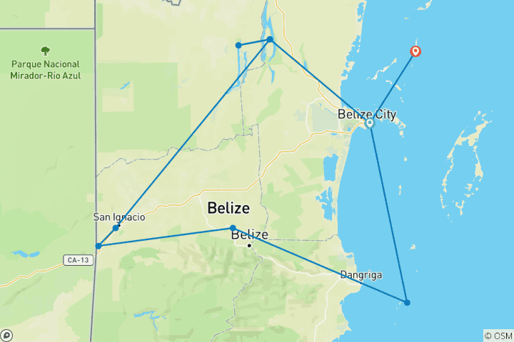 Map of Family Belize Wildlife Adventure