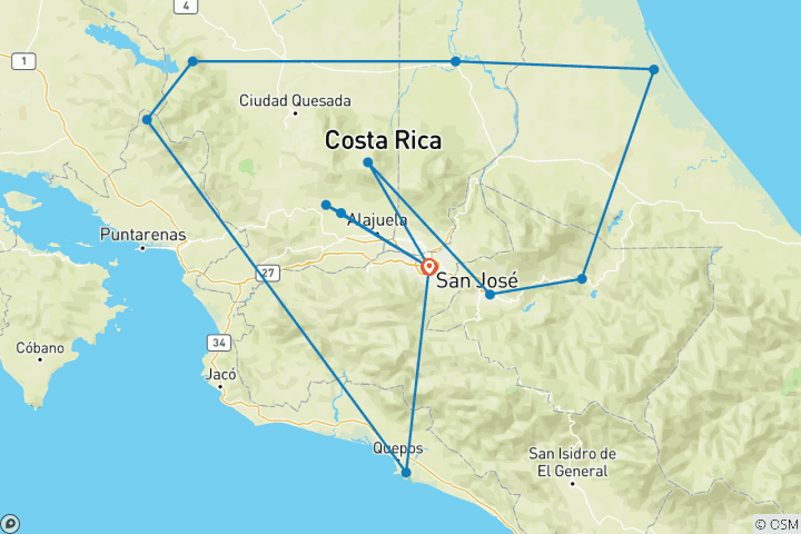 Map of Family Costa Rica Rainforest and Wildlife Adventure