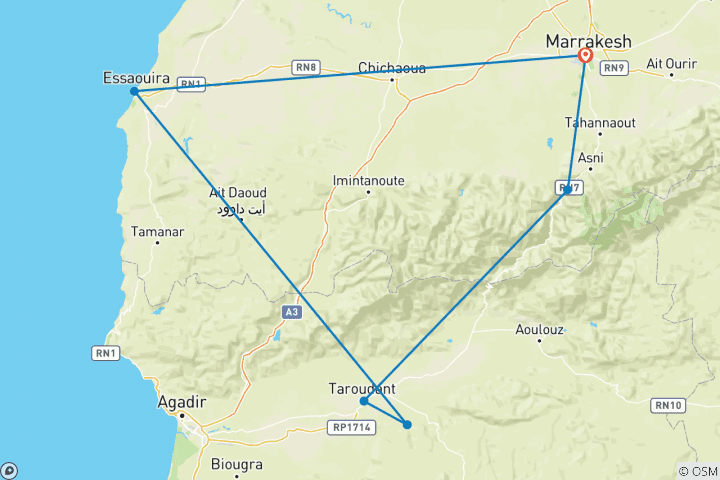 Map of Family Marrakech, Atlas & Essaouira Adventure