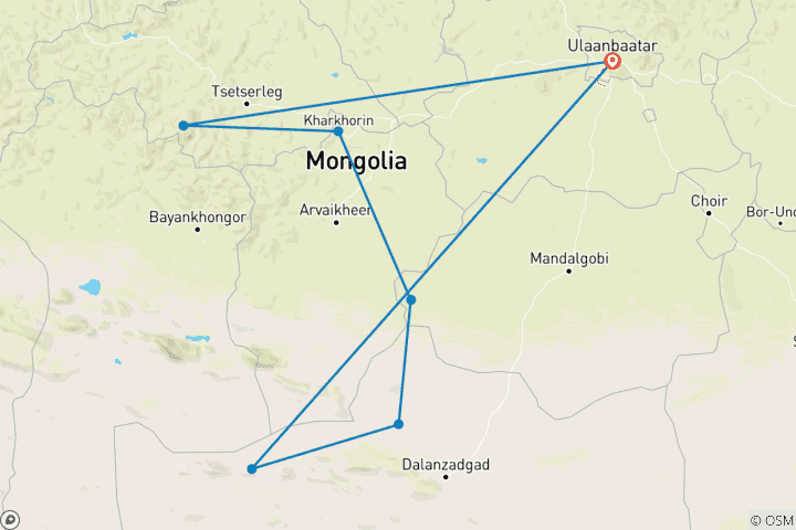 Carte du circuit Exploration de la Mongolie