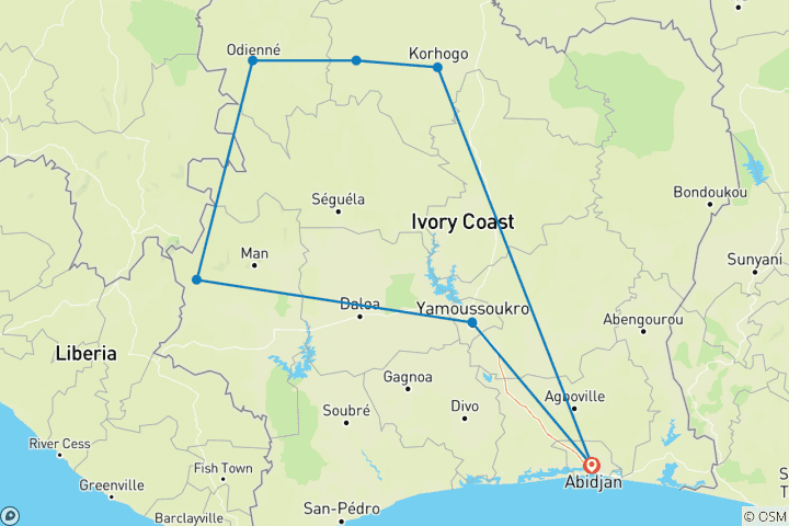 Carte du circuit La Côte d'Ivoire