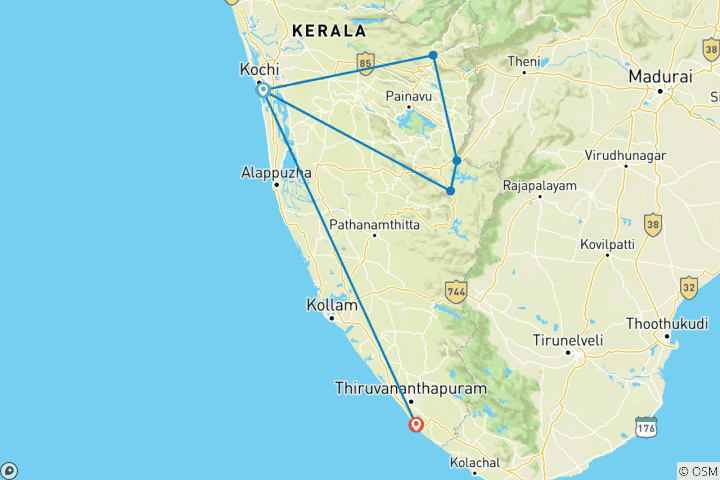 Carte du circuit Kerala Backwaters + Kovalam Extension