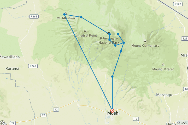 Map of Kilimanjaro - Lemosho Trek