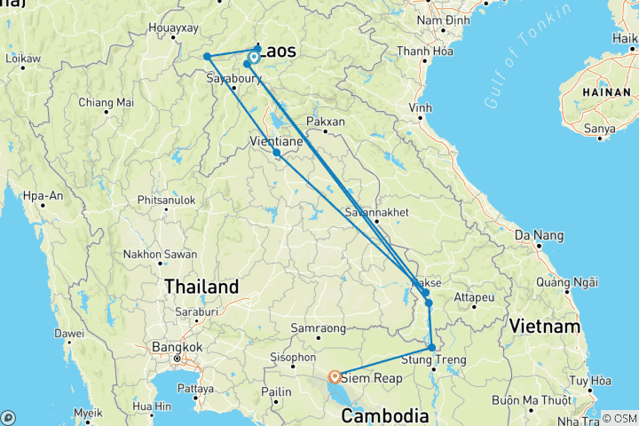 Carte du circuit L'esprit du Laos et du Cambodge