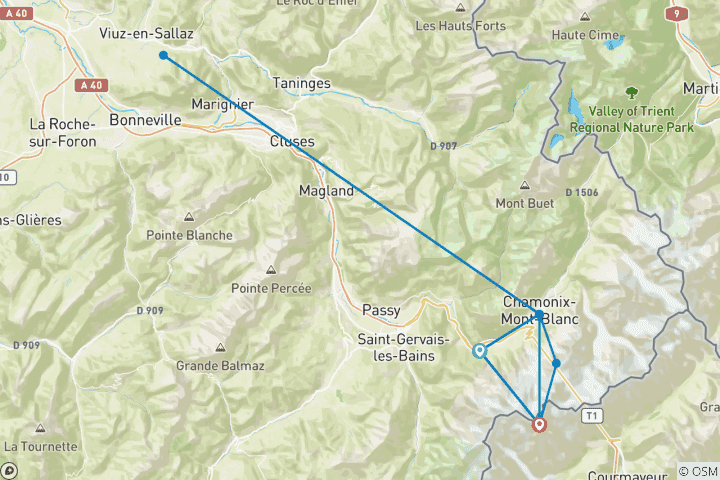 Carte du circuit Les incontournables du Mont Blanc