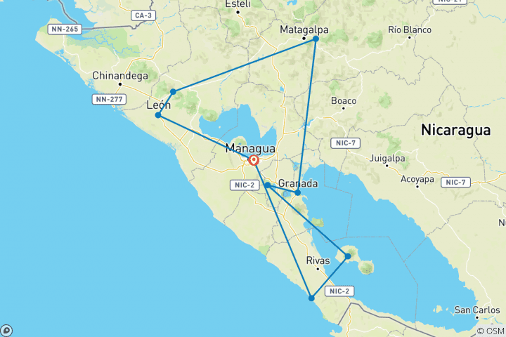 Map of Nicaragua - Land of Lakes and Volcanoes