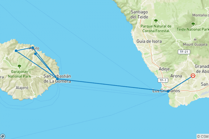 Carte du circuit Trek dans les îles Canaries - La Gomera et Tenerife