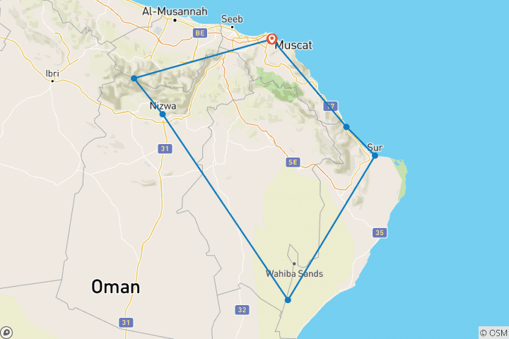 Map of Mountains, Deserts and Coast of Oman