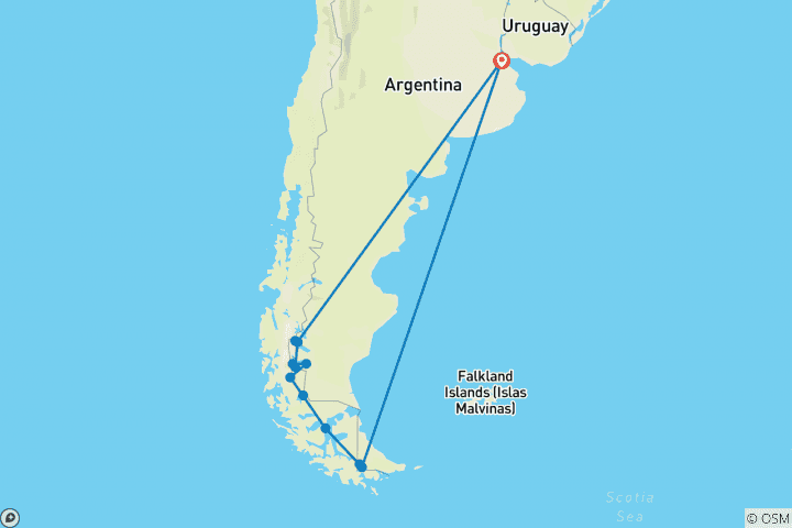 Map of Adventures in Patagonia