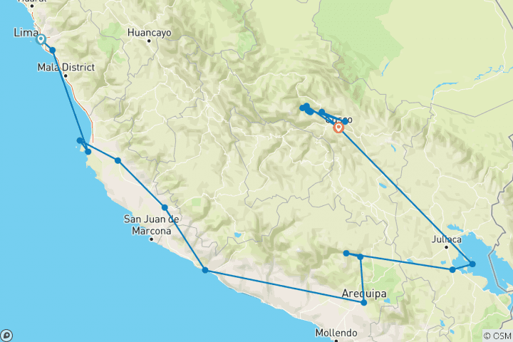 Carte du circuit Pérou en profondeur et le Chemin de l'Inca