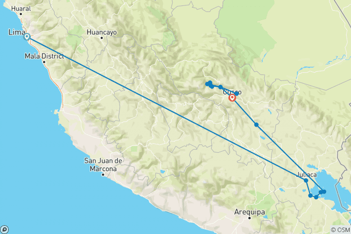 Map of Walk Peru's Inca Trail and Palccoyo Rainbow Mountain