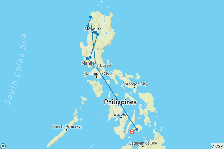 Carte du circuit Exploration du nord des Philippines + extension plage de Bohol