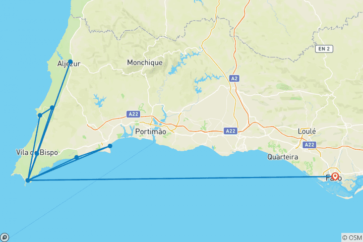 Carte du circuit Marcher au Portugal - Sentiers côtiers éloignés