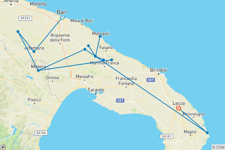 Carte du circuit Les points forts des Pouilles