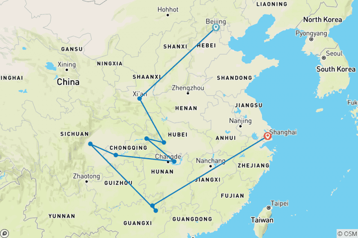 Carte du circuit La Chine à petit budget