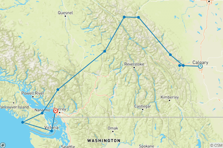 Map of Canadian Rockies and Pacific Coast (Calgary To Vancouver)