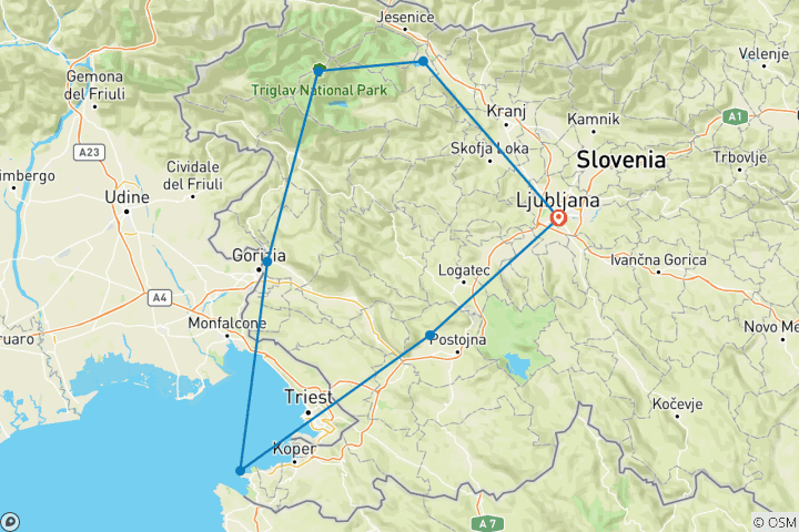 Mapa de Lagos alpinos de Eslovenia