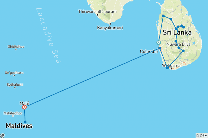 Carte du circuit Sri Lanka en profondeur + Croisière Maldive Dhoni - Horton Plains