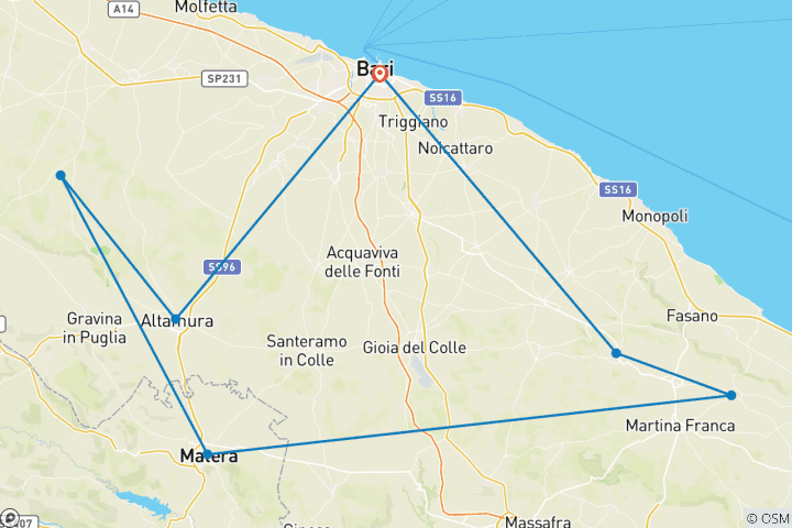 Carte du circuit Un goût d'Italie - Trek dans les Pouilles