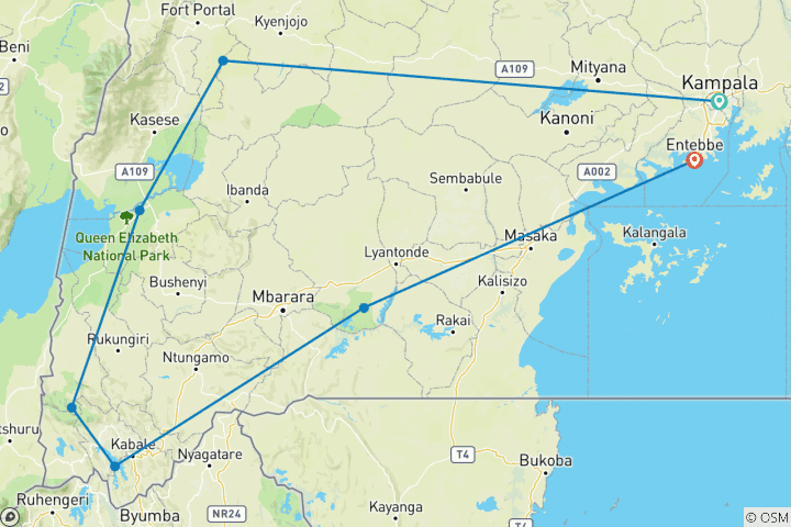 Carte du circuit Safari en Ouganda pour les gorilles et les chimpanzés