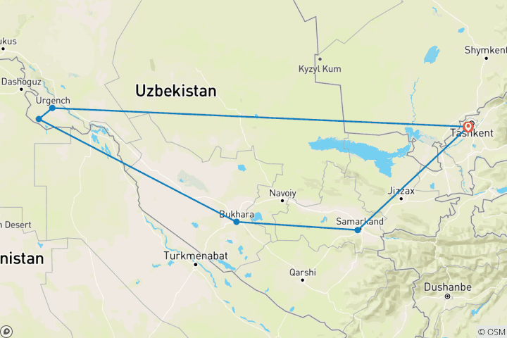 Carte du circuit La route de la soie en Ouzbékistan