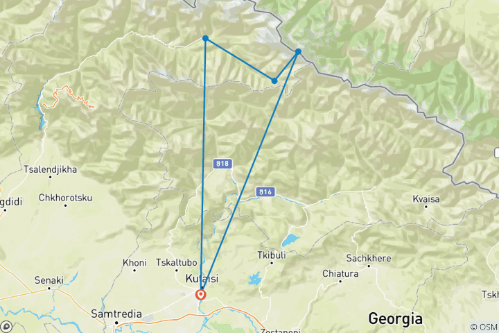 Carte du circuit Trek dans le Caucase géorgien