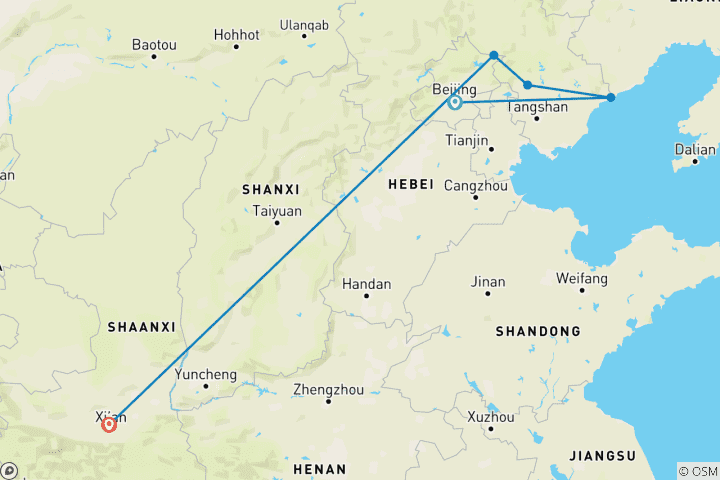 Map of Walk the Great Wall + Xian Extension