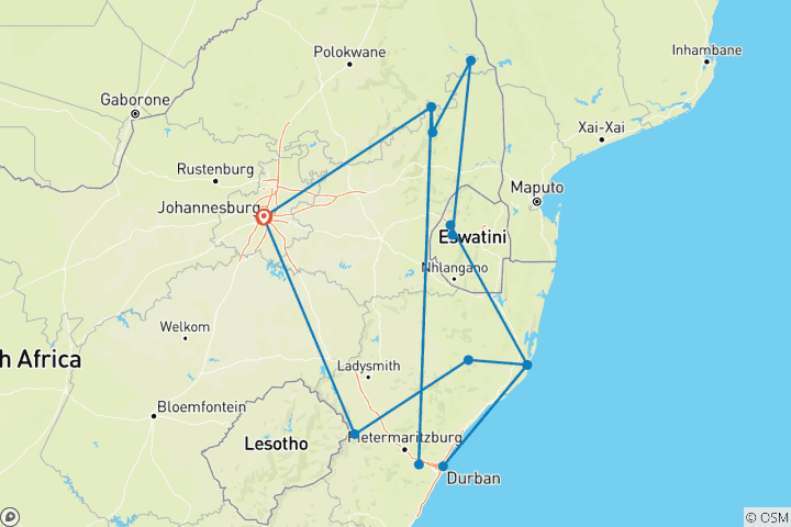 Map of South Africa and Eswatini