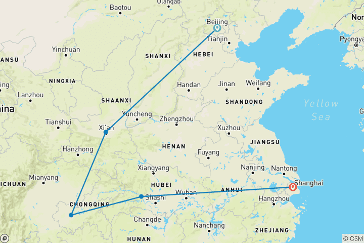 Carte du circuit Circuit en groupe de 11 jours sur le fleuve Yangtze