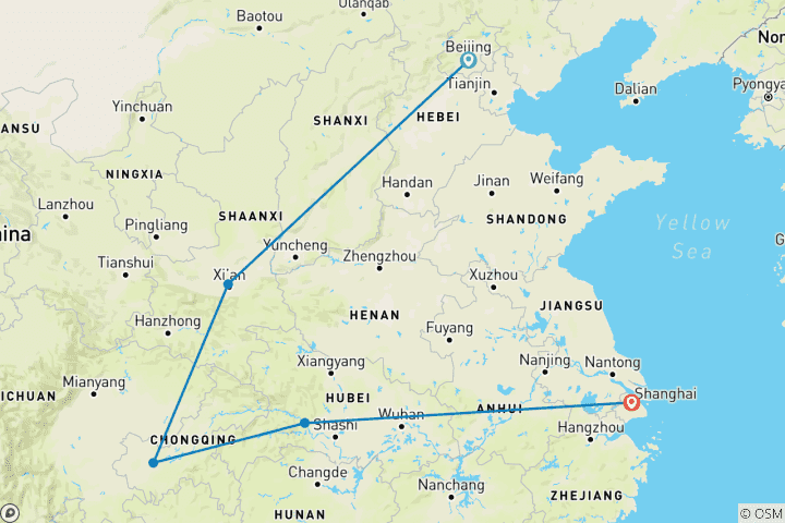 Carte du circuit Circuit en groupe de 11 jours sur le fleuve Yangtze