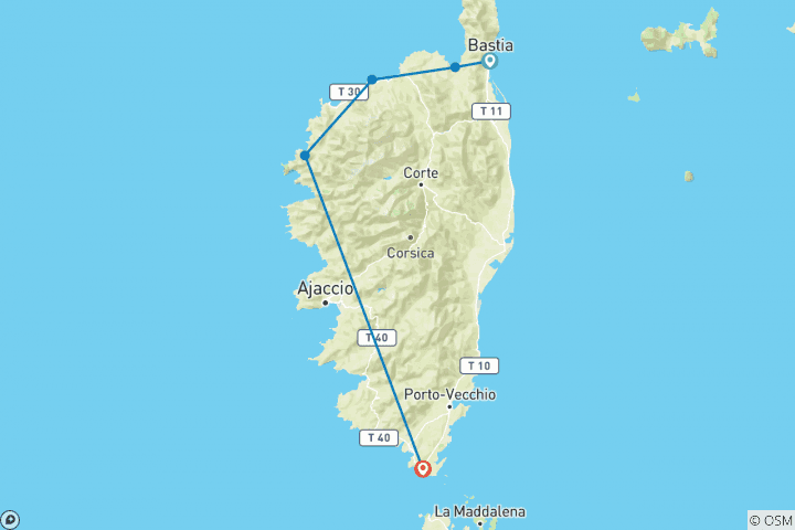 Map of Cycling Corsica Plus! Beaches and Bonifacio