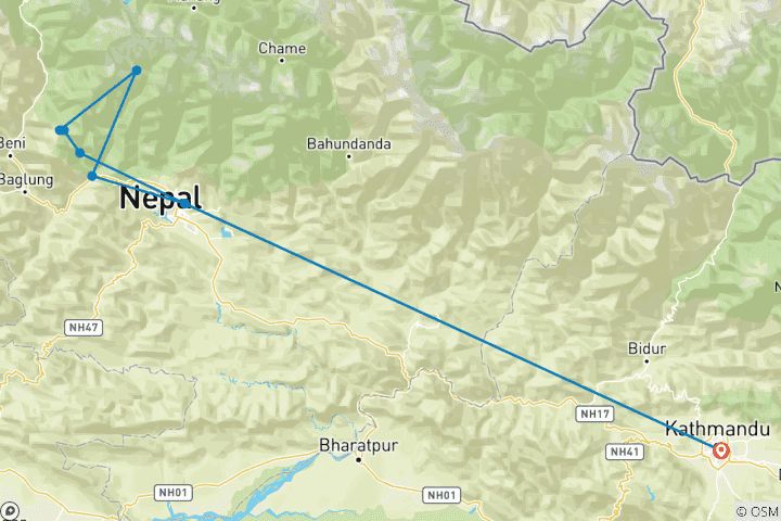 Map of Ghorepani Poon Hill Yoga Trek