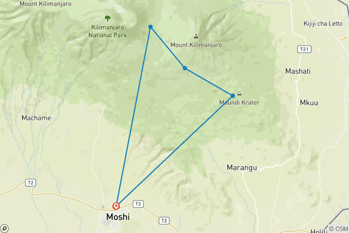Map of Kilimanjaro Climb Marangu route 5 days