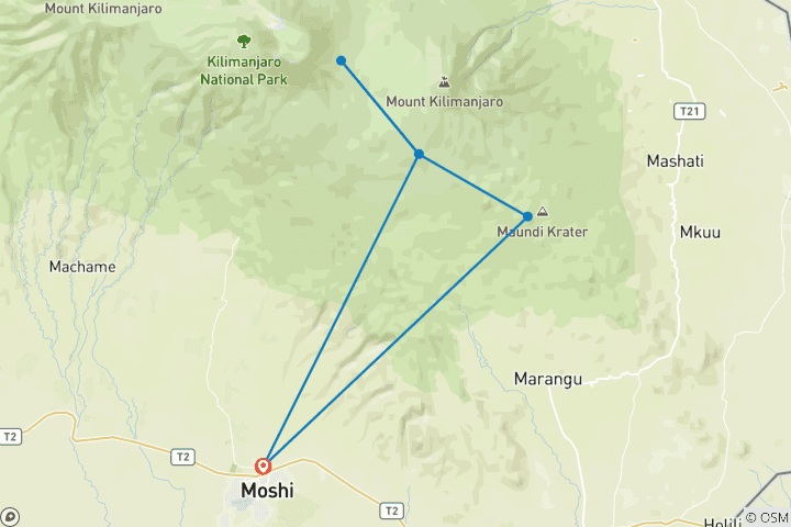 Map of Kilimanjaro Climb Marangu route 6 days