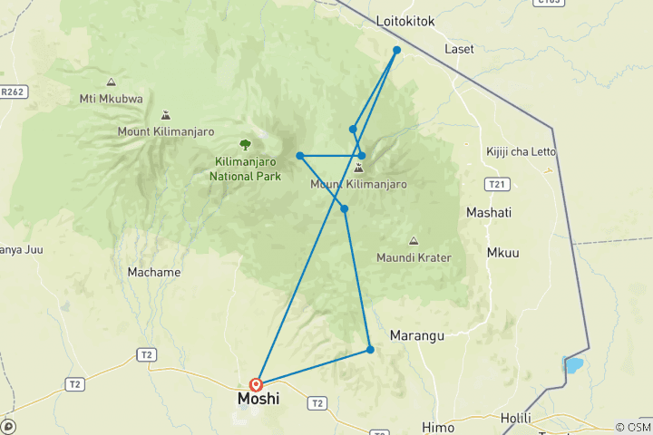 Carte du circuit Ascension du Kilimandjaro par la route de Rongai 6 jours