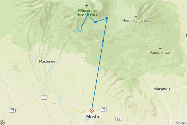 Map of Kilimanjaro Climb Umbwe Route 6 Days