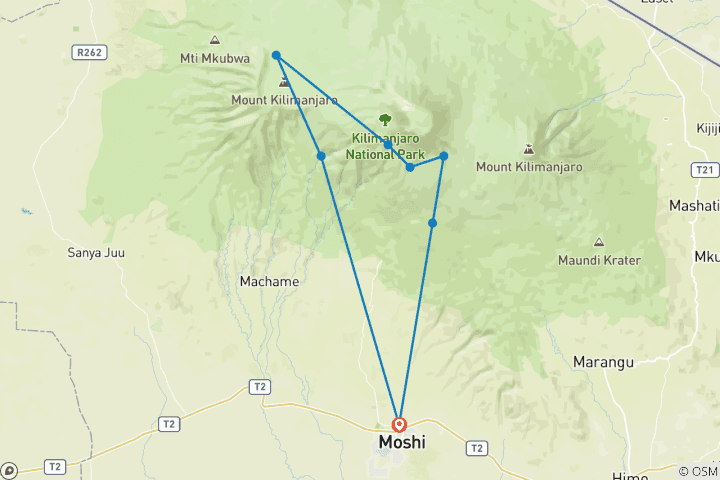 Map of Kilimanjaro Climb Machame Route 7 Days